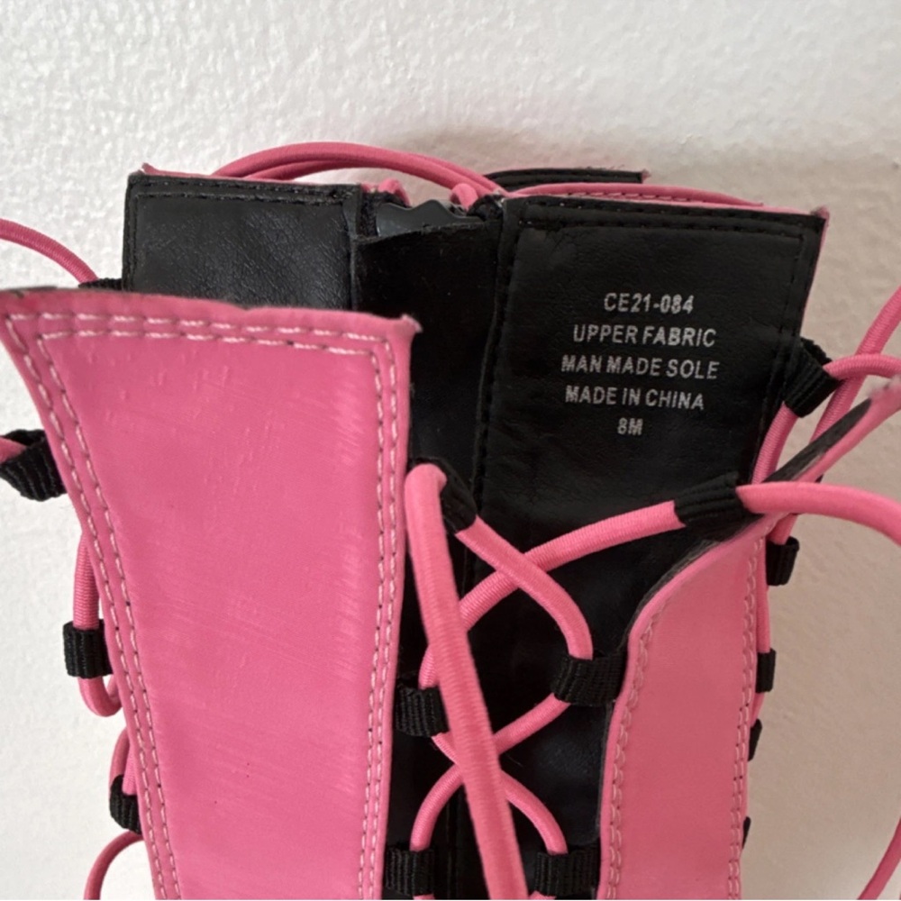 Dolls Kill Stylish Pink and Black Lace Up Zipper Heel Platform Women's Boots - Picture 4 of 5